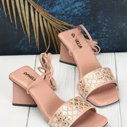 OPHELIA Embroidered Open Toe Block Heel Gladiators image 2