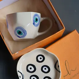 WEAVING HOMES White & Blue Printed Ceramic Glossy Mugs Set of Cups and Mugs-image-10