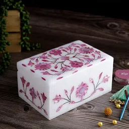 Aapno Rajasthan Marquetry Inlay Pink & White Printed Marble Jewellery Organiser-image-20