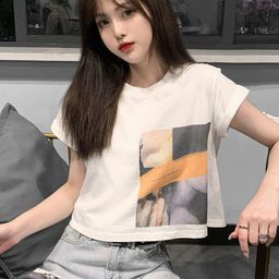LULU & SKY Abstract Printed Round Neck Crop Boxy Top-picture-14