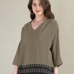 U.S. Polo Assn. Women Geometric Printed Extended Sleeves Boxy Top image 4