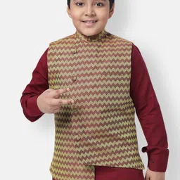 NAMASKAR Boys Maroon & Beige Pure Cotton Ethnic Nehru Jacket-picture-34