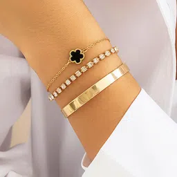 Jewels Galaxy Set Of 3 Gold-Plated Crystals Studded Charm Bracelets-image-15
