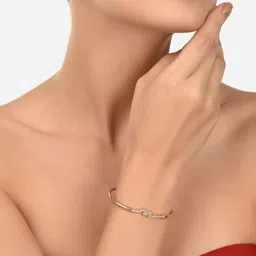 AMI Women Rose Gold & White Brass Cubic Zirconia Rose Gold-Plated Kada Bracelet image 2