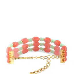 Zaveri Pearls Women Peach-Coloured & Green Gold-Plated Multistrand Bracelet image 5