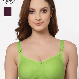 Floret Pack Of 2 Lime Green & Burgundy Non-Padded Minimizer Bra-picture-7