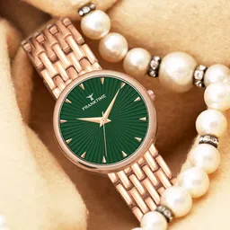 Franktime Women Brass Embellished Dial & Stainless Steel Bracelet Style Straps Analogue Watch FT-0039 GNRL image 1