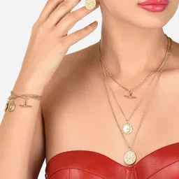 AMI Gold-Toned Gold-Plated 3-Layered Necklace With Earrings & Bracelet-picture-24