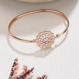 AMI Rose Gold-Plated Cubic Zirconia Studded Kada Bracelet-picture-19