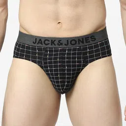 Jack & Jones Men Black Checks Basic Anti Odour Briefs-picture-32
