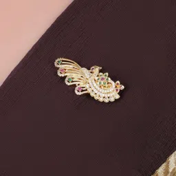 Adwitiya Collection Gold Plated Stone-Studded Peacock Design Brooch image 1