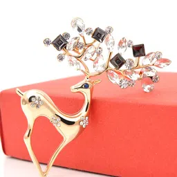 Yellow Chimes Gold-Plated Crystal Studded Deer Brooch-picture-11