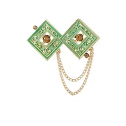Mahi Men Meenakari Work Dual Rhombus Shaped Hanging Chains Brooch-image-51