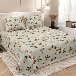 DREAM WEAVERZ Grey & Brown Floral 220 TC King Bedsheet with 2 Pillow Covers image 3