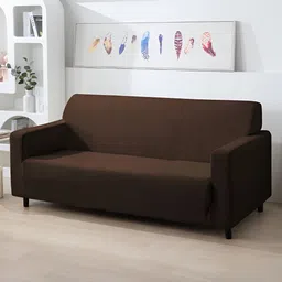 HOKIPO Brown Velvet 200 GSM 3 Seater Fully Covered Sofa Cover With Arms-image-13