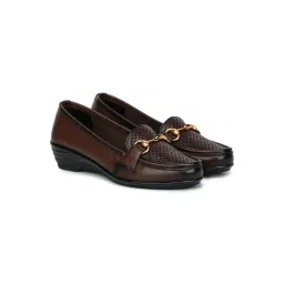 Zoom Shoes Brown Genuine Leather Textured Pattern Slip On Casual Loafers-picture-12