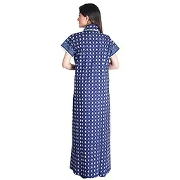 bellamy Cotton Robes,Housecoat, Nighty, Sleepwear, Night Gown for Women Ladies House Coat, Front Open Adjustable 37-3XL Navy Blue image 5