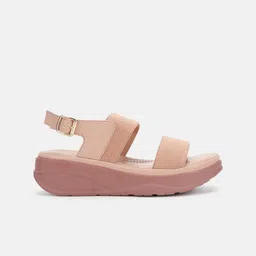 Marc Loire Nude-Coloured Textured PU Work Wedge Peep Toes with Buckles image 2