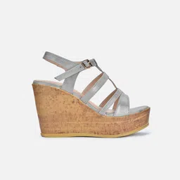 VALIOSAA Grey Wedge Sandals with Buckles image 2