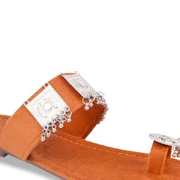 Try Me Embellished Kolapuri Ethnic Suede One Toe Flats image 5