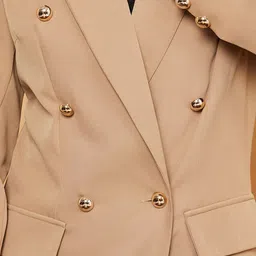 Styli Women Brown Solid Double-Breasted Blazers image 3