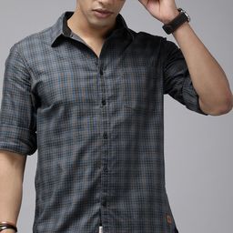 Roadster Men Grey And Blue Checked Regular Fit Pure Cotton Sustainable Casual Shirt-picture-28