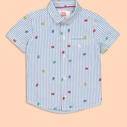 mothercare Infant Boys Blue Striped with Print Pure Cotton Casual Shirt-picture-49