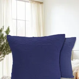 LABHAM Navy Blue 2 Pieces Floral Self Design Cotton Square Cushion Covers-picture-14