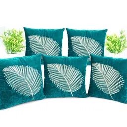 Decoghar Turquoise Blue & White 5 Pieces Embroidered Square Cushion Covers-picture-35