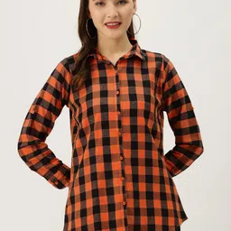 Vastraa Fusion Women Orange Comfort Buffalo Checks Checked Casual Shirt-picture-29