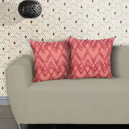 Ode & Cleo Peach-Coloured Set of 2 Geometric Square Cushion Covers-picture-23