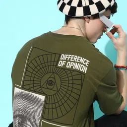 Difference of Opinion Men Olive Green Graphic Printed Pure Cotton Oversized T-Shirt-picture-36