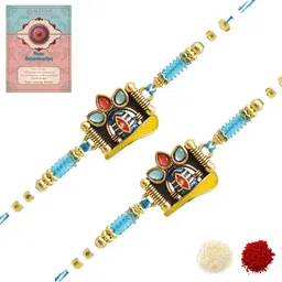 MEIRA JEWELLERY Set Of 2 Rakhi With Roli Chawal & Greetings Card Set-picture-42