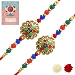 MEIRA JEWELLERY Set Of 2 Rakhi With Roli Chawal & Greetings Card Set-picture-22
