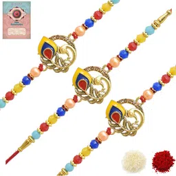 MEIRA JEWELLERY Set Of 3 Rakhi With Roli Chawal & Greetings Card Set-picture-24