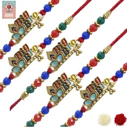 MEIRA JEWELLERY Set Of 5 Rakhi With Roli Chawal & Greetings Card Set-picture-35