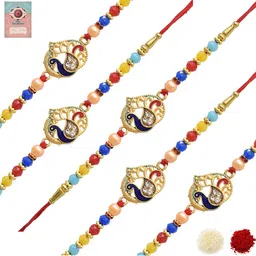 MEIRA JEWELLERY Set Of 5 Rakhi With Roli Chawal & Greetings Card Set-picture-41