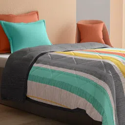 wakefit Grey & Green Striped Mild Winter Reversible 210 GSM Single Bed Quilt-picture-38