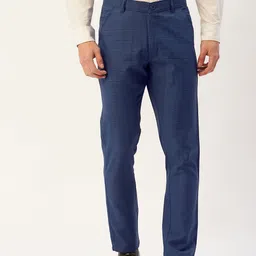 JAINISH Men Blue Tartan Checked Smart Tapered Fit Mid-Rise Cotton Formal Trousers-picture-11