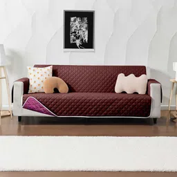 Cortina Purple & Brown Quilted Three Seater Reversible Sofa Cover With Arms-image-38