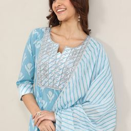 Libas Women Floral Printed Panelled Gotta Patti Kurta with Churidar & With Dupatta-picture-9