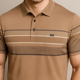r.code by the roadster life co. R.Code by The Roadster Lifestyle Co. Men Striped Polo Collar Cotton T-shirt image 2