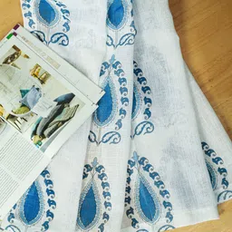 HOMADORN White & Blue Ethnic Motifs Printed Sheer Long Door Curtain image 5