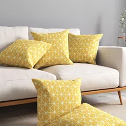 URBAN SPACE Yellow & White Pack of 3 Printed Square Cushion Covers image 4
