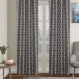 SOKNACK Black & Grey 2 Pcs Geometric Black Out Long Door Curtain-picture-34