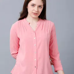 IDENTITI Pink Mandarin Collar Shirt Style Top-image-5