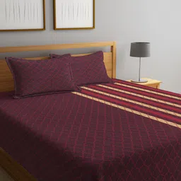 KLOTTHE Maroon Woven Design 350 TC Pure Cotton Double King Bed Cover With 2 Pillow Covers-image-21