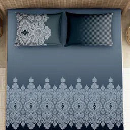 VINTANA Blue & Navy Blue Ethnic Motifs 250 TC Cotton King Bedsheet Set 2.74 m x 2.74 m-picture-24