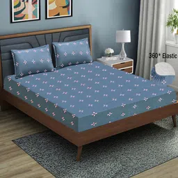 Good Homes by Home Candy Grey Floral 144 TC Queen Fitted Bedsheet with 2 Pillow Covers-picture-17