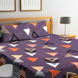 Home Sizzler Grey & Orange Geometric 144 TC Queen Bedsheet with 2 Pillow Covers-image-87